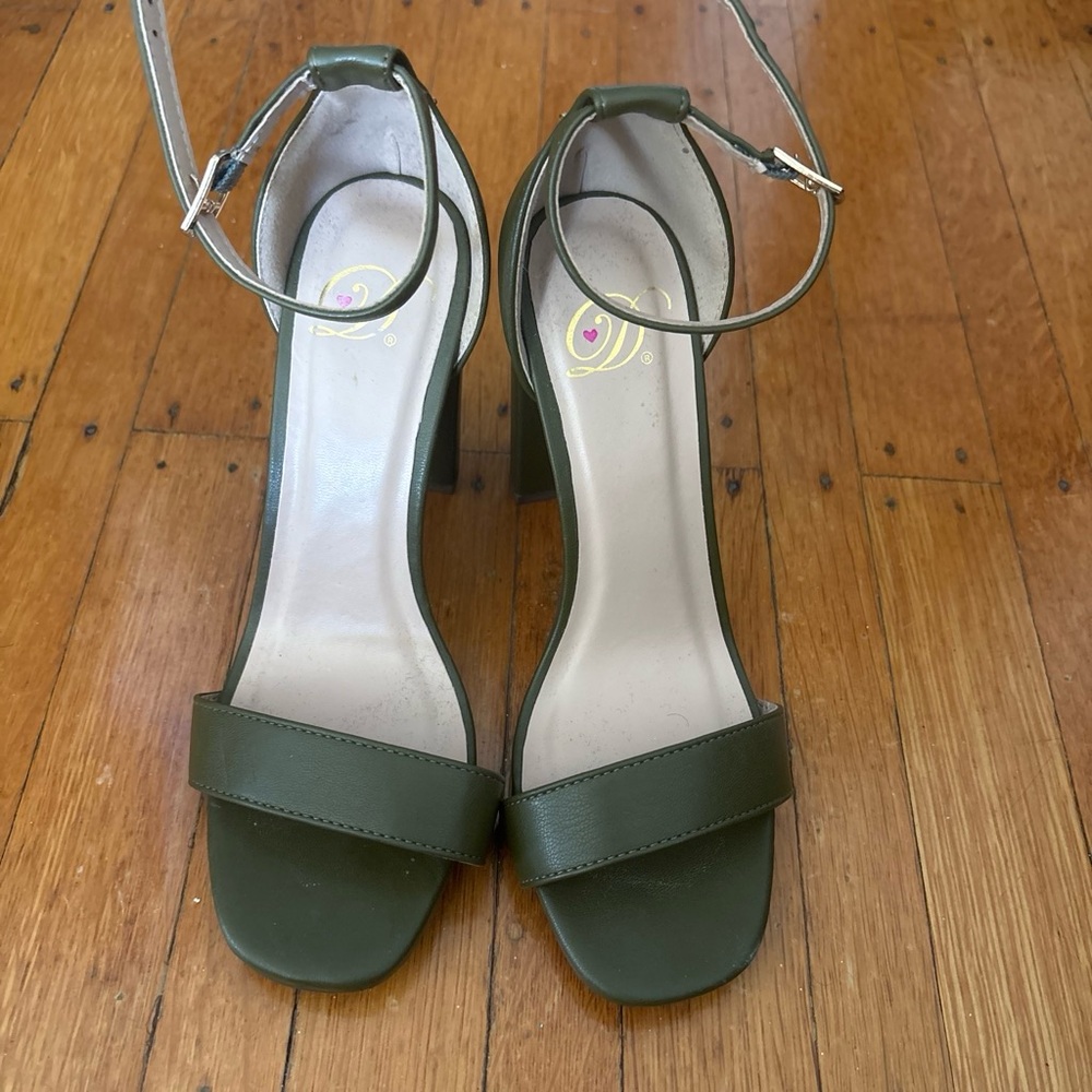 Delicious Olive Green Ankle-Strap Block Heels